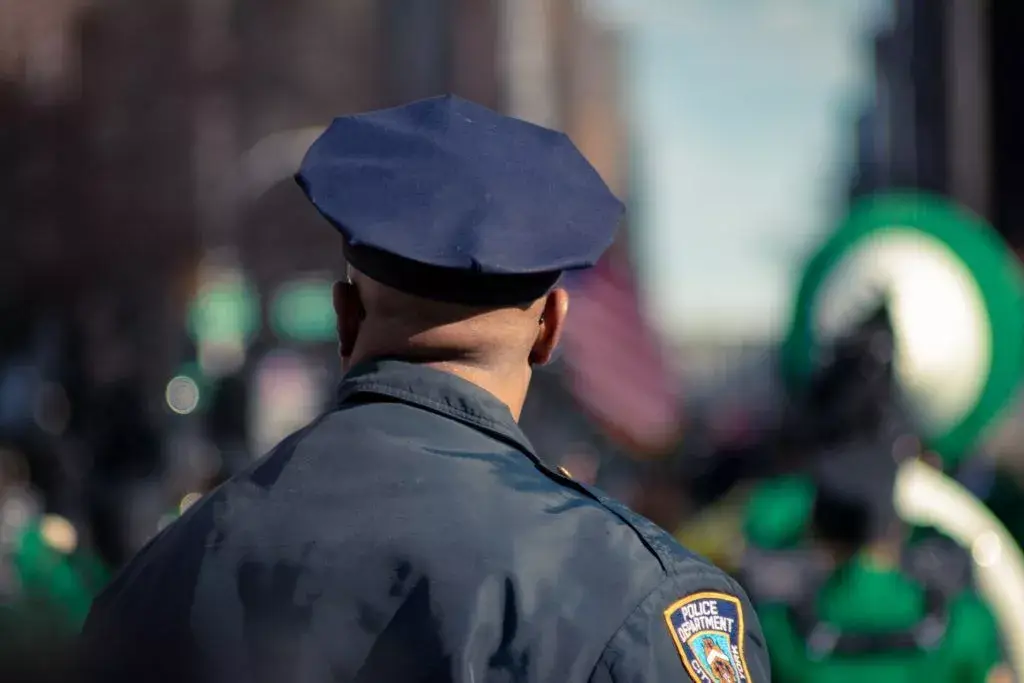 the back of security guard with uniform
